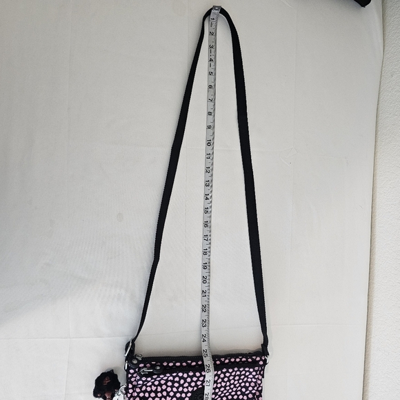 NWT Kipling Mikaela Nylon Crossbody Bag Pink & Black Dot Print w/ Monkey - Picture 12 of 14